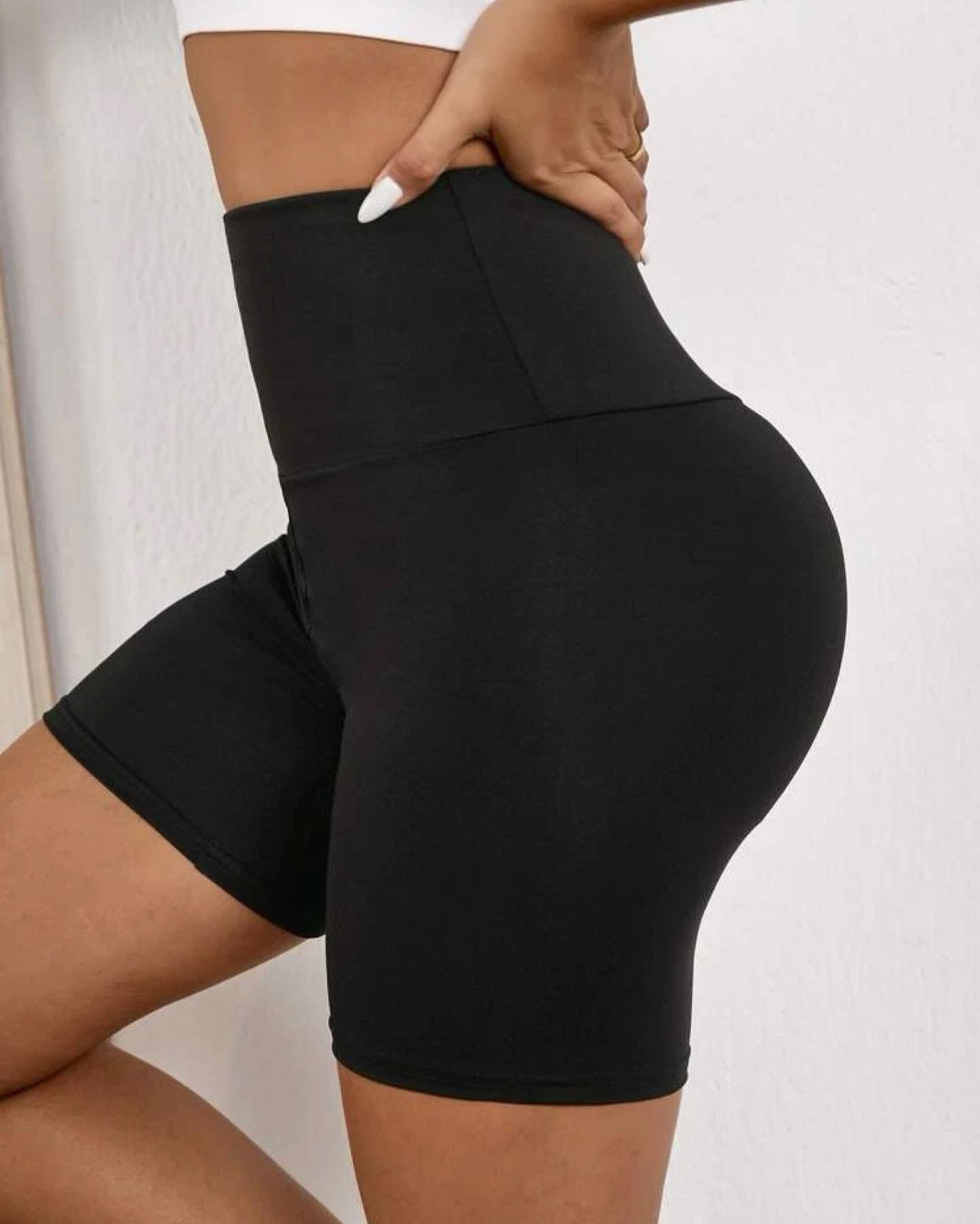 Black wide waistband sports shorts