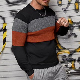 Men’s extended size round neck color block sweater