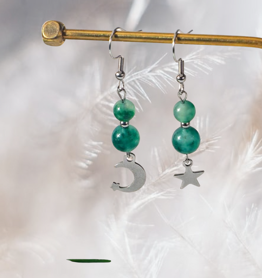 Moon & star drop earrings