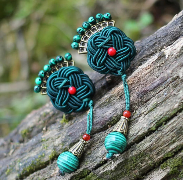 Copper jewelry handmade original peacock feather Earrings