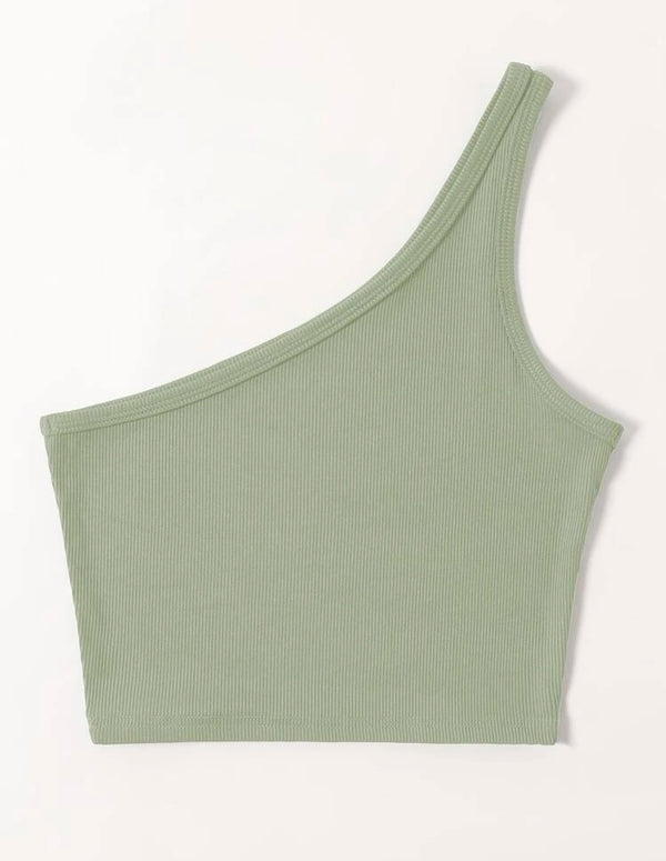Mint green one  shoulder rib-knit crop top