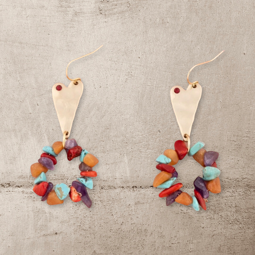 Heart and turquoise decor drop earrings