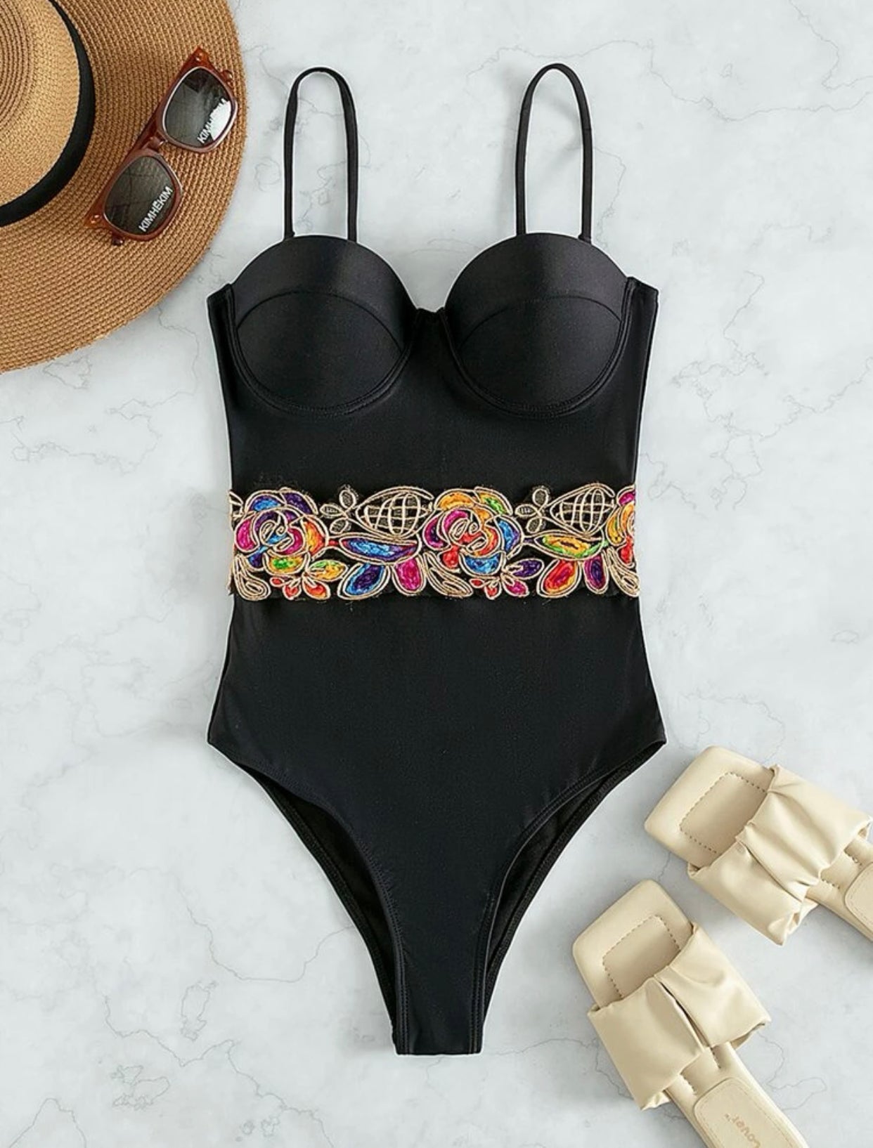 Floral push up one piece swimsuit