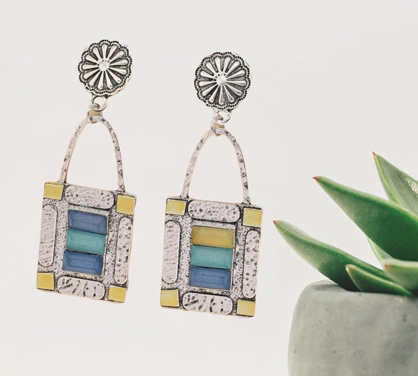 Lock drop multicolor earrings