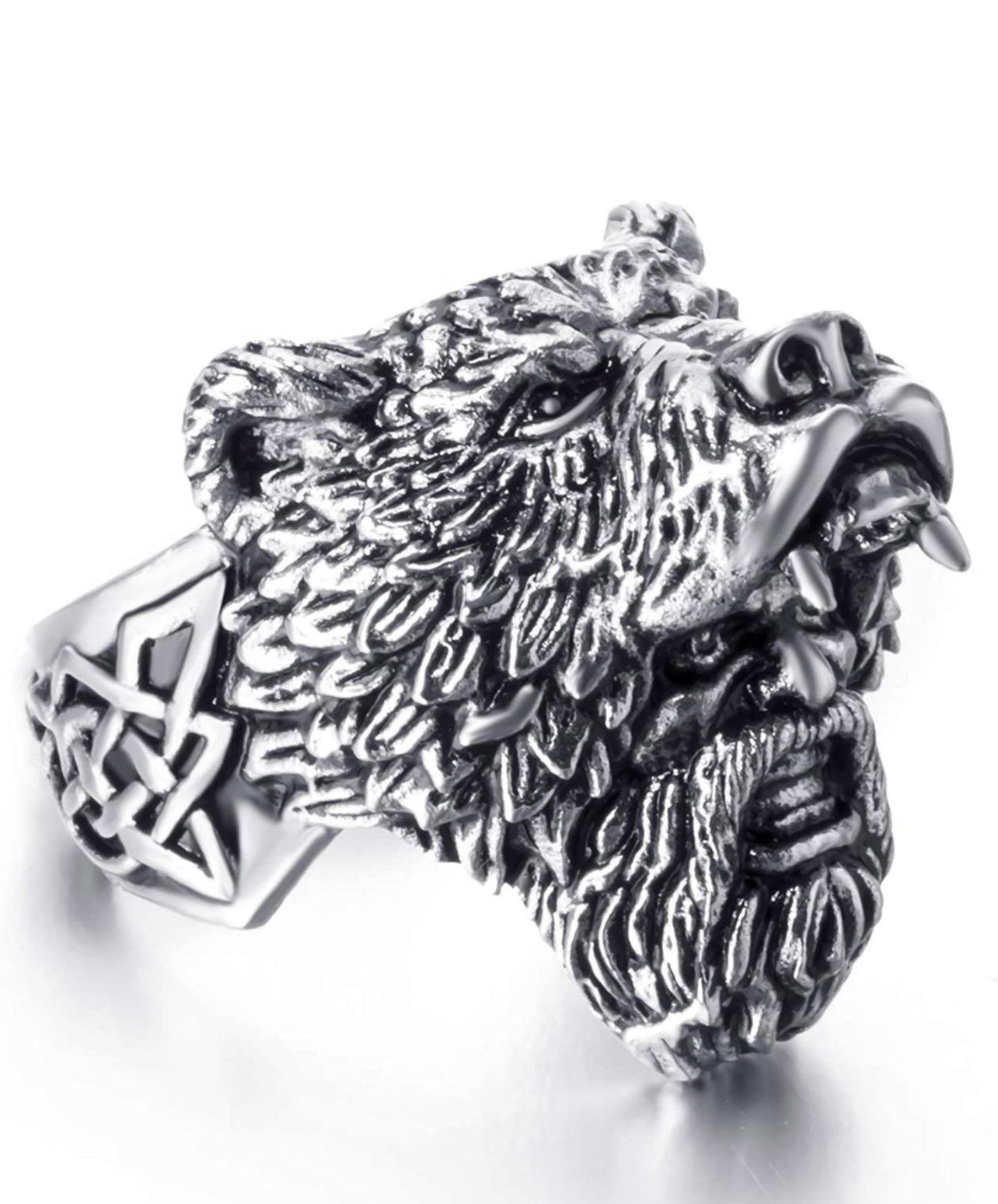 Stainless Steel Rings for Men Viking Bear Man Warrior Silver Black Titanium Biker Ring Charm Jewelry