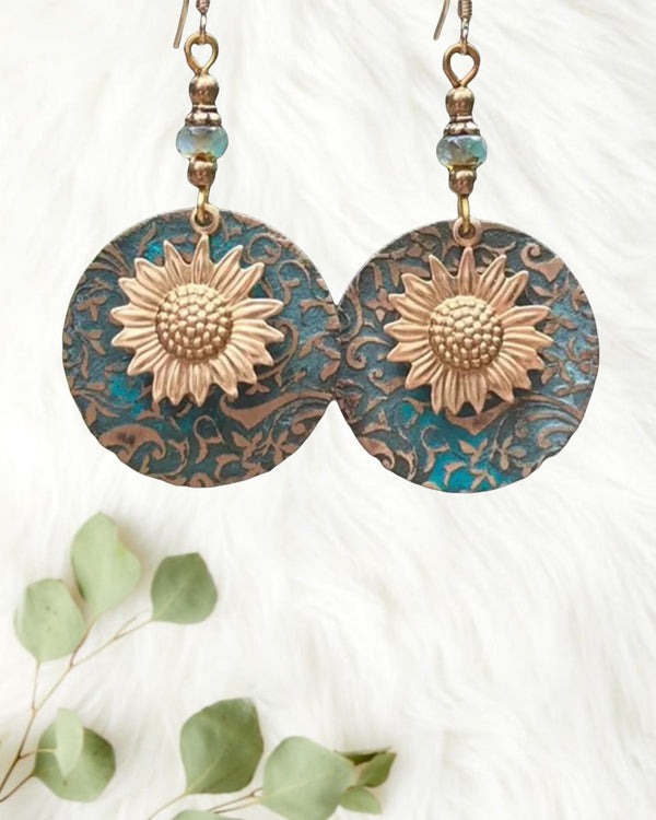 Geometric Gold-plated Sunflower Earrings