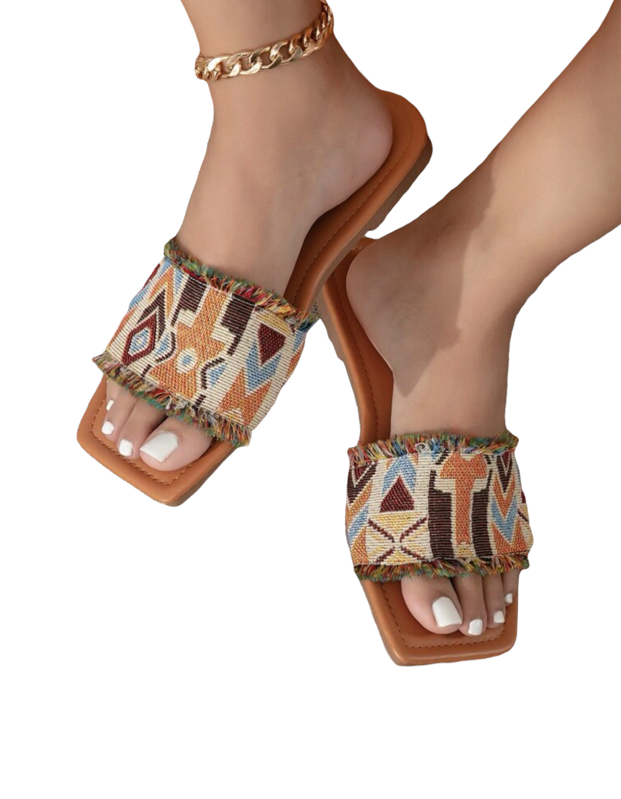 Color block raw trim slide sandals