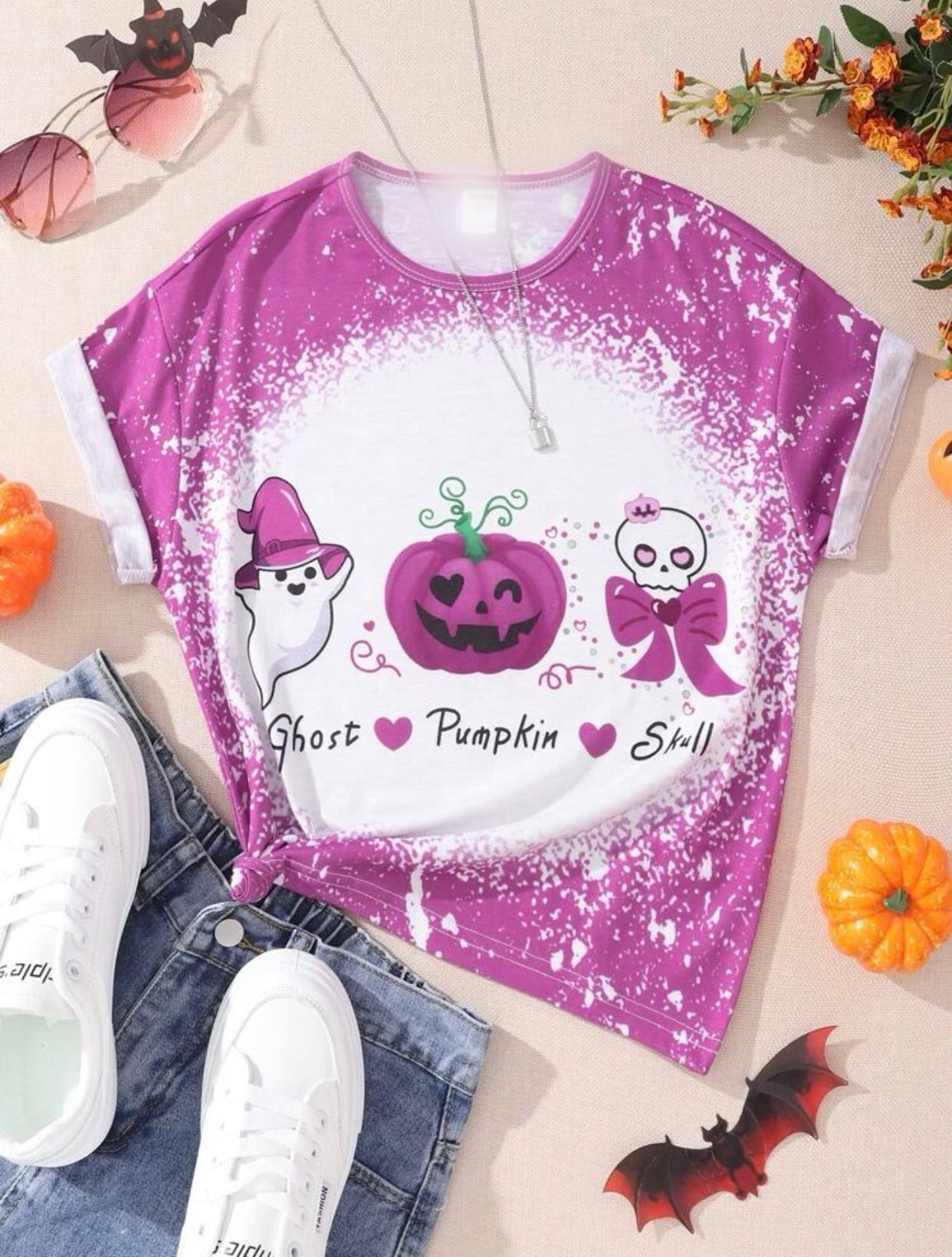 Girls Halloween & Letter Graphic Tee