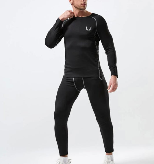 Men topstitching raglan sleeve skinny sports set