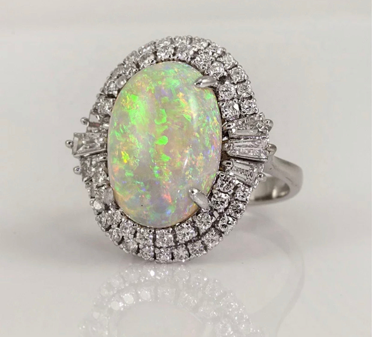 Man made white fire Opal stone rings with CZ - Christina’s unique boutique LLC