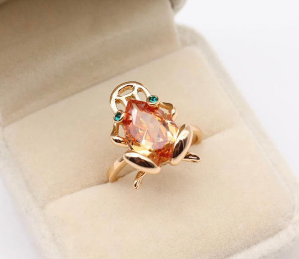 New original citrine frog gold plated adjustable ring.