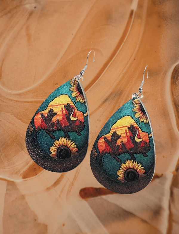 Sunflower pattern water-drop earrings