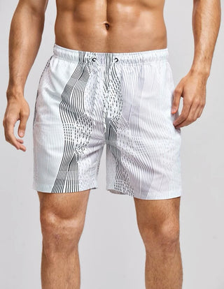 Men’s striped print drawstring waist swim trunks