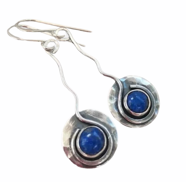 Lapis lazuli and silver vintage and unique design earrings - Christina’s unique boutique LLC