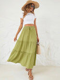 High waist drawstring shirred frill skirt