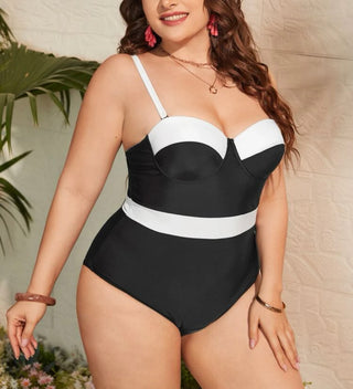 Women’s curve and plus color block push up one piece swimsuit