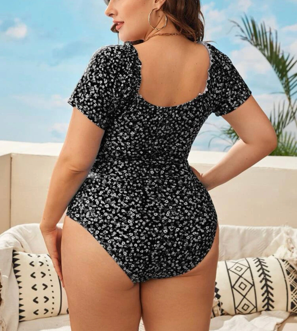Curve & Plus floral print knot front one piece swimsuit