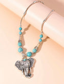 Turquoise decor elephant charm necklace