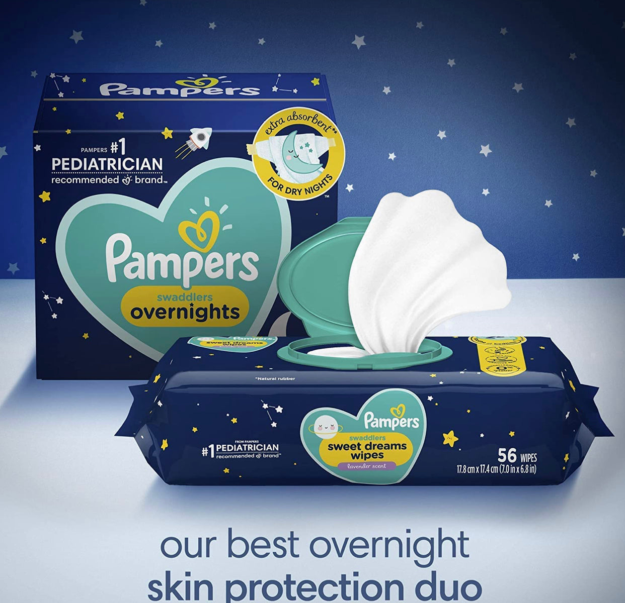 Overnight Diapers Size 3, 66 Count and Baby Wipes - Pampers Swaddlers Overnights Disposable Baby Diapers and Wipes, 12X Pop-Top (672 Count)