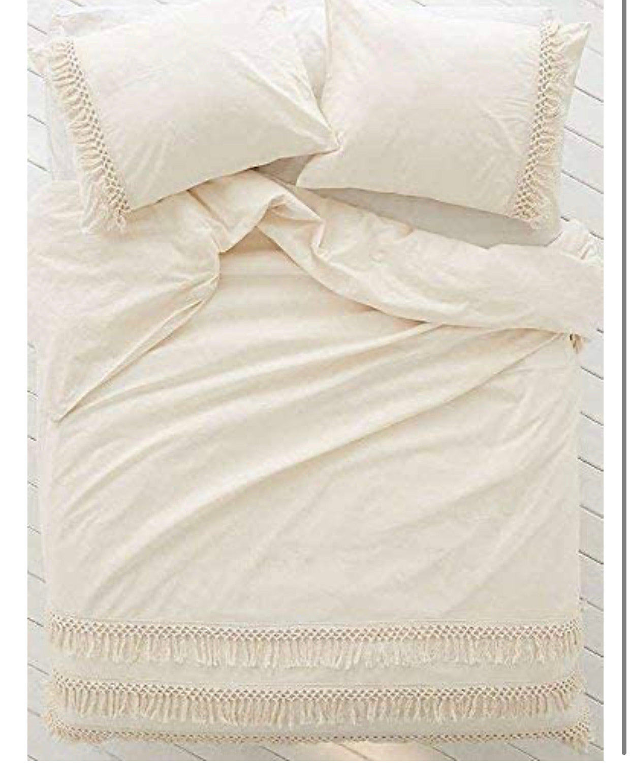 White Duvet Cover Fringed Cotton Tassel Duvet Cover - Christina’s unique boutique LLC