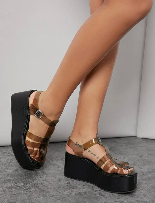 Perspex foam bottom platform sandals
