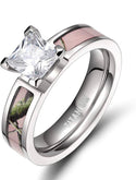 Pink Camo Titanium Rings with Cubic Zirconia Ring Jewelry for Women Size 4-13