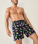 Men’s random fruit & flamingo print drawstring waist swim shorts