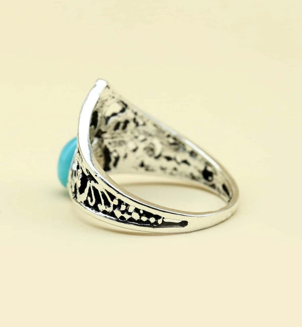 Tree design hollow out Larimar inspired ring. Size 8.