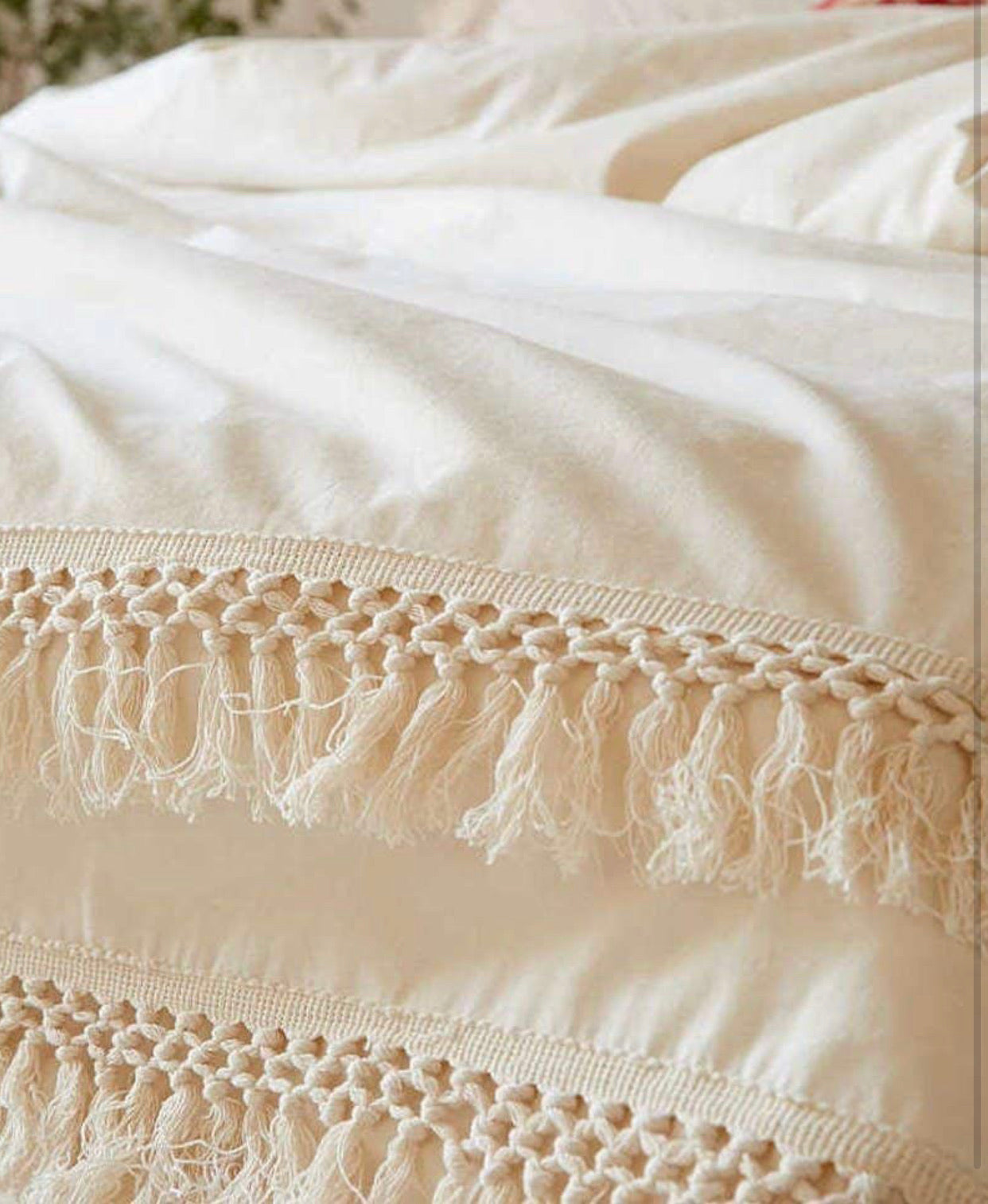 White Duvet Cover Fringed Cotton Tassel Duvet Cover - Christina’s unique boutique LLC