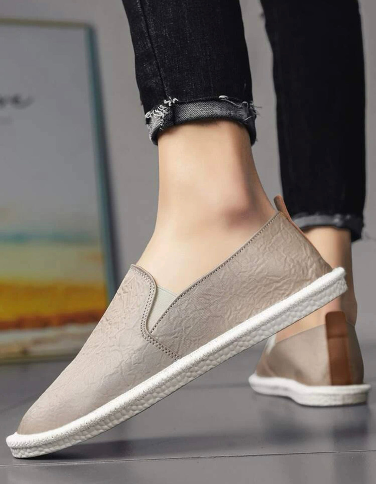 Khaki men stitch detail espadrille loafers