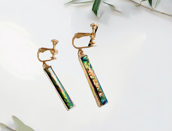 Gold coated multicolor Opal inspired drop earrings