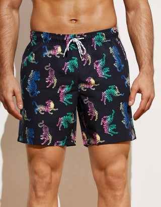 Men’s Tiger print drawstring waist swim trunks