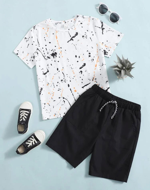 Boys ink splatter top & shorts set