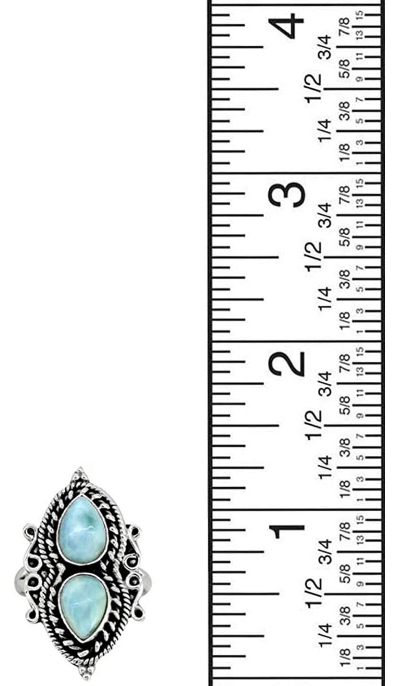 Natural Larimar Solid 925 Sterling Silver 2 Stone Designer Ring