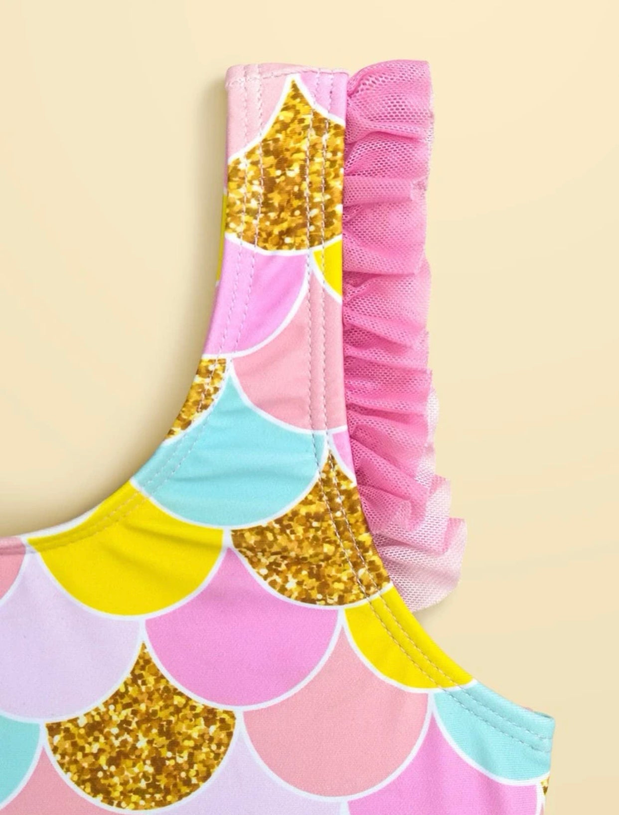 Toddler girls fish scale print contrast mesh one piece swimsuit