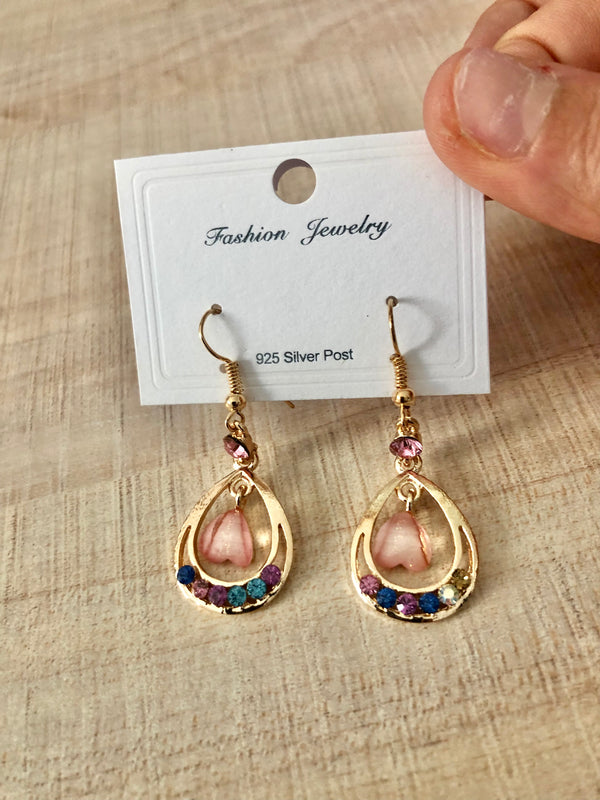 Pink decor gold dangle earrings