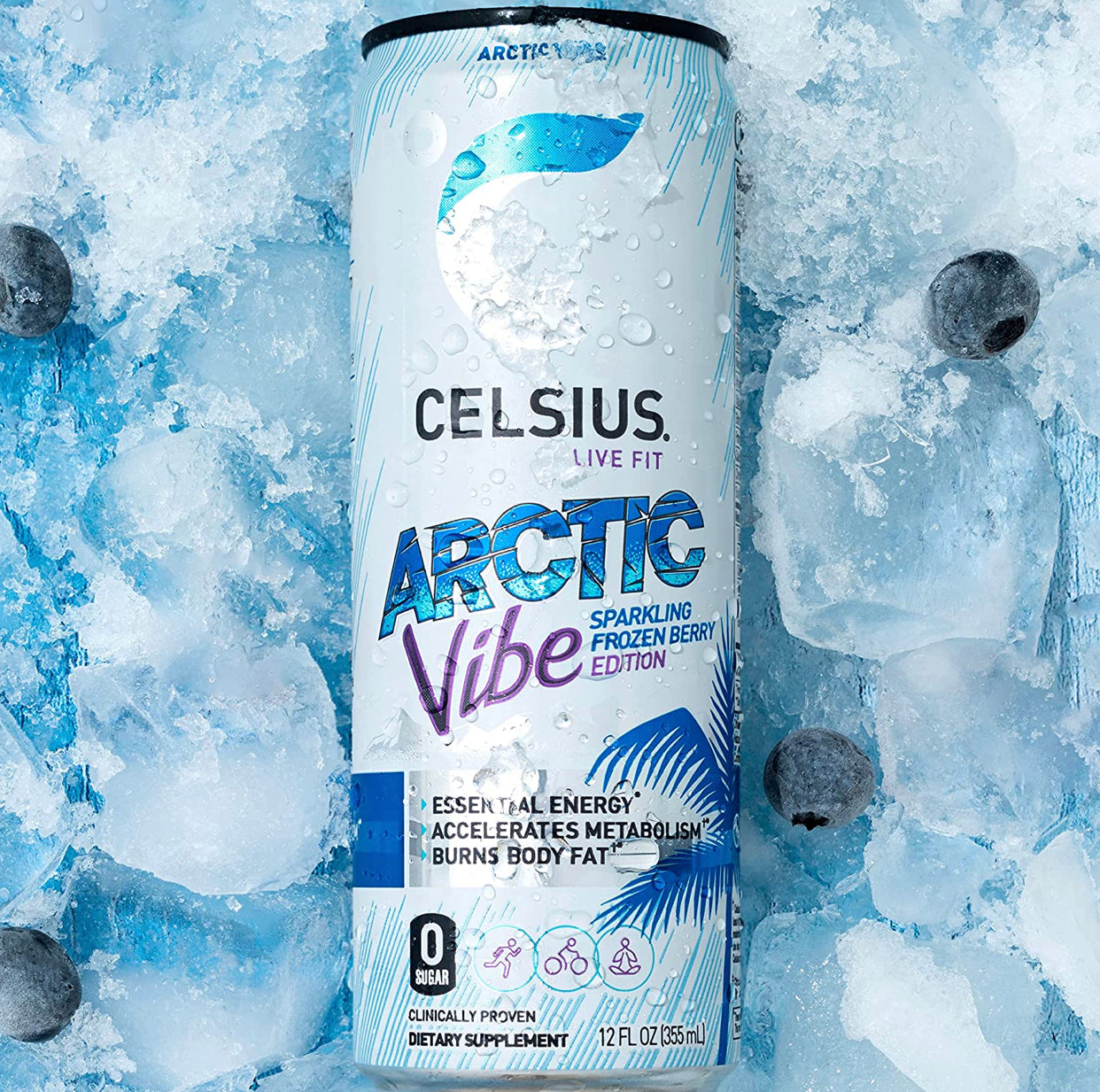 CELSIUS Essential Energy Drink 12 Fl Oz, Arctic Vibe Sparkling Frozen Berry Edition (Pack of 12)
