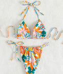 Floral print triangle thong bikini swimsuit