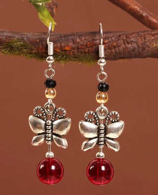 Butterfly & bead drop earrings