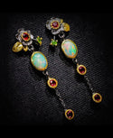 Plant leaf fire Opal long tassel earrings