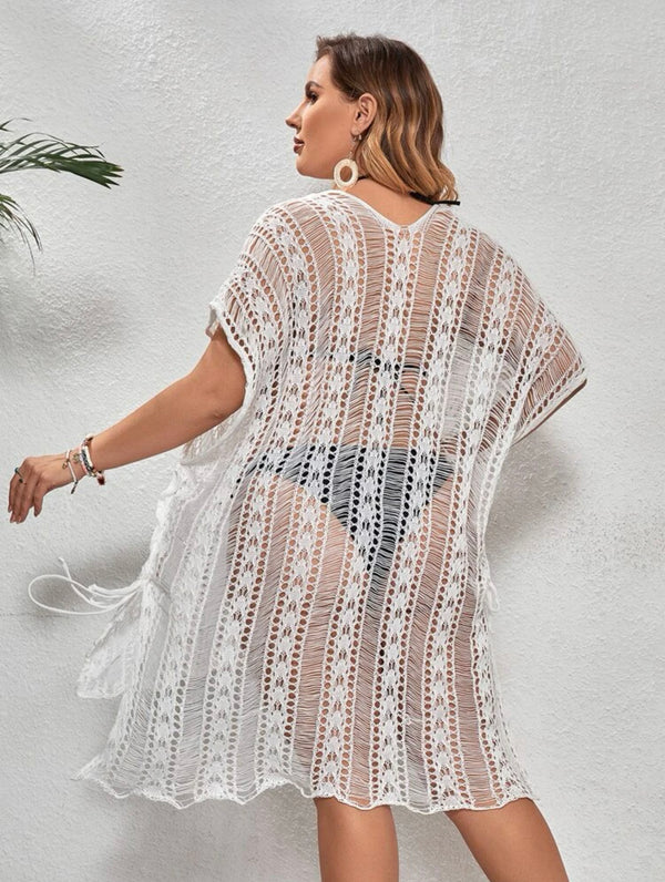 Curve and plus hollow out crochet cover up