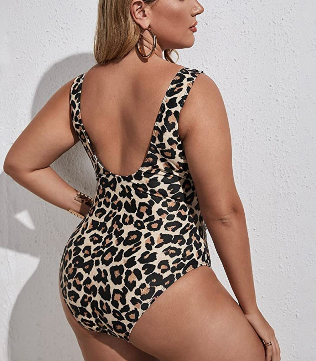 Women's Plus Leopard Cut Out One Piece Swimsuit Tie Front Wireless Padded Bathing Suit