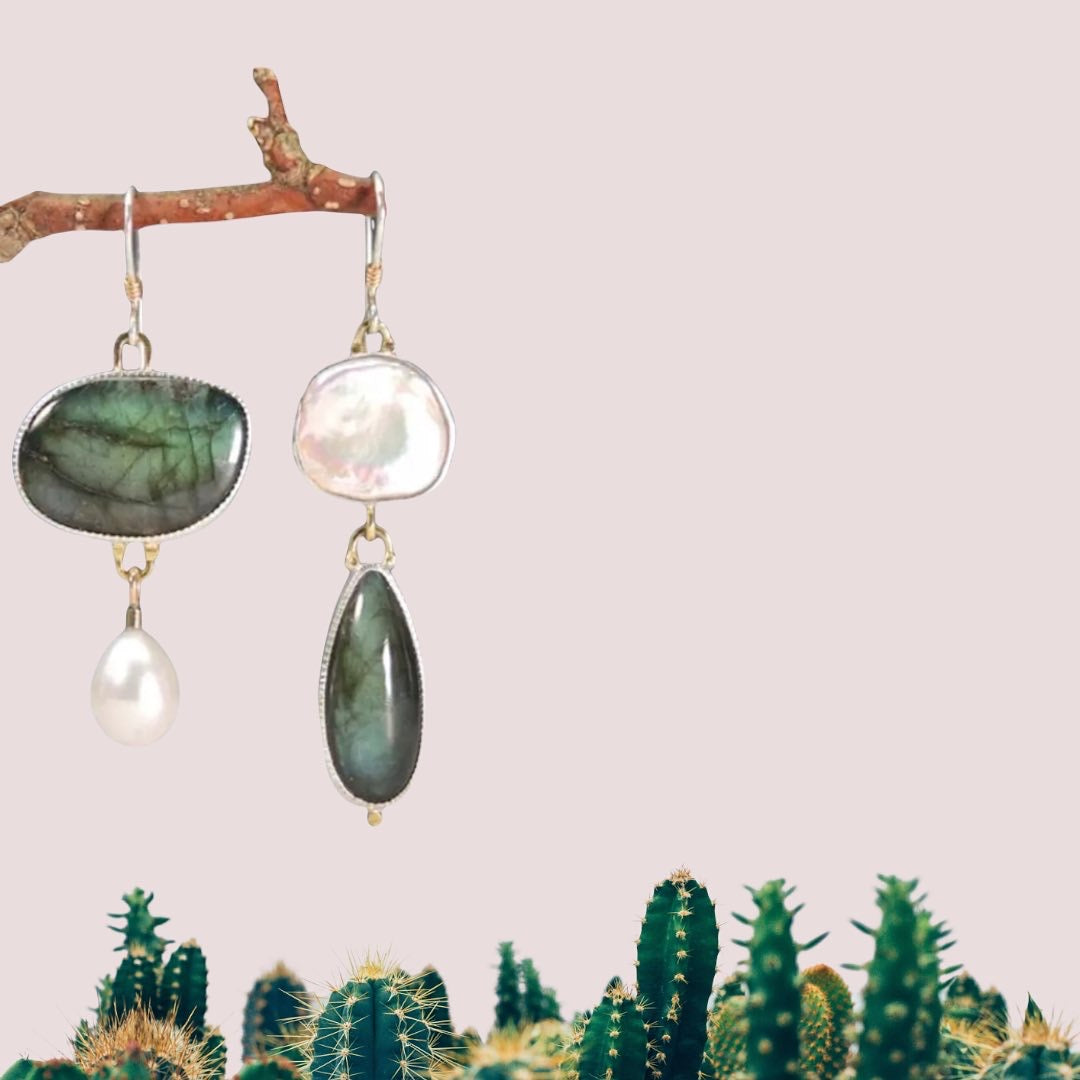 Mismatched/asymmetric labradorite inspired dangle earrings