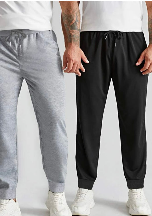 Extended sizes men 2pcs slant pockets drawstring waist sweatpants