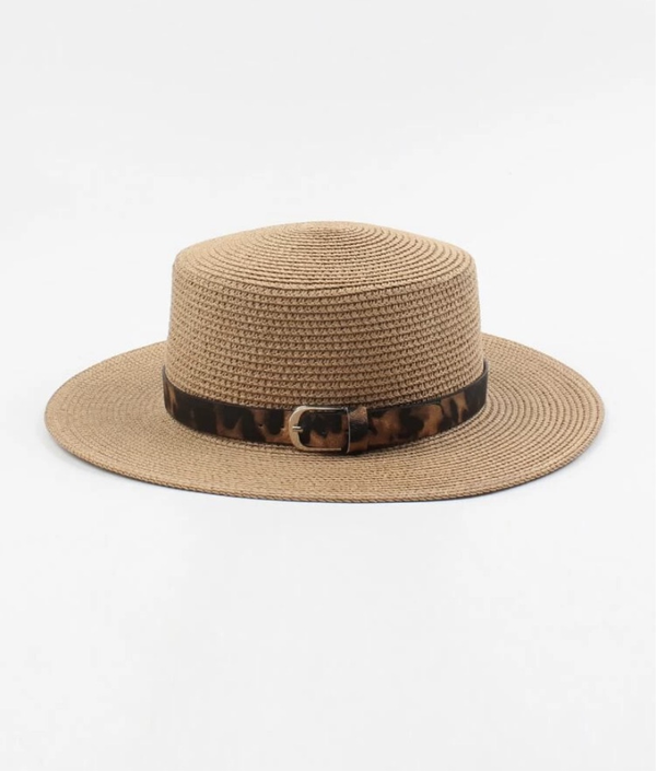 Leopard pattern band straw hat - Christina’s unique boutique LLC