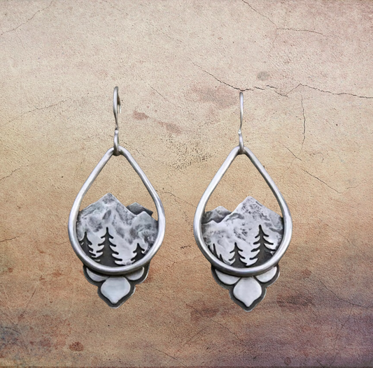 Vintage Mountain Earrings Ethnic Style Silver Color Pendant Earrings