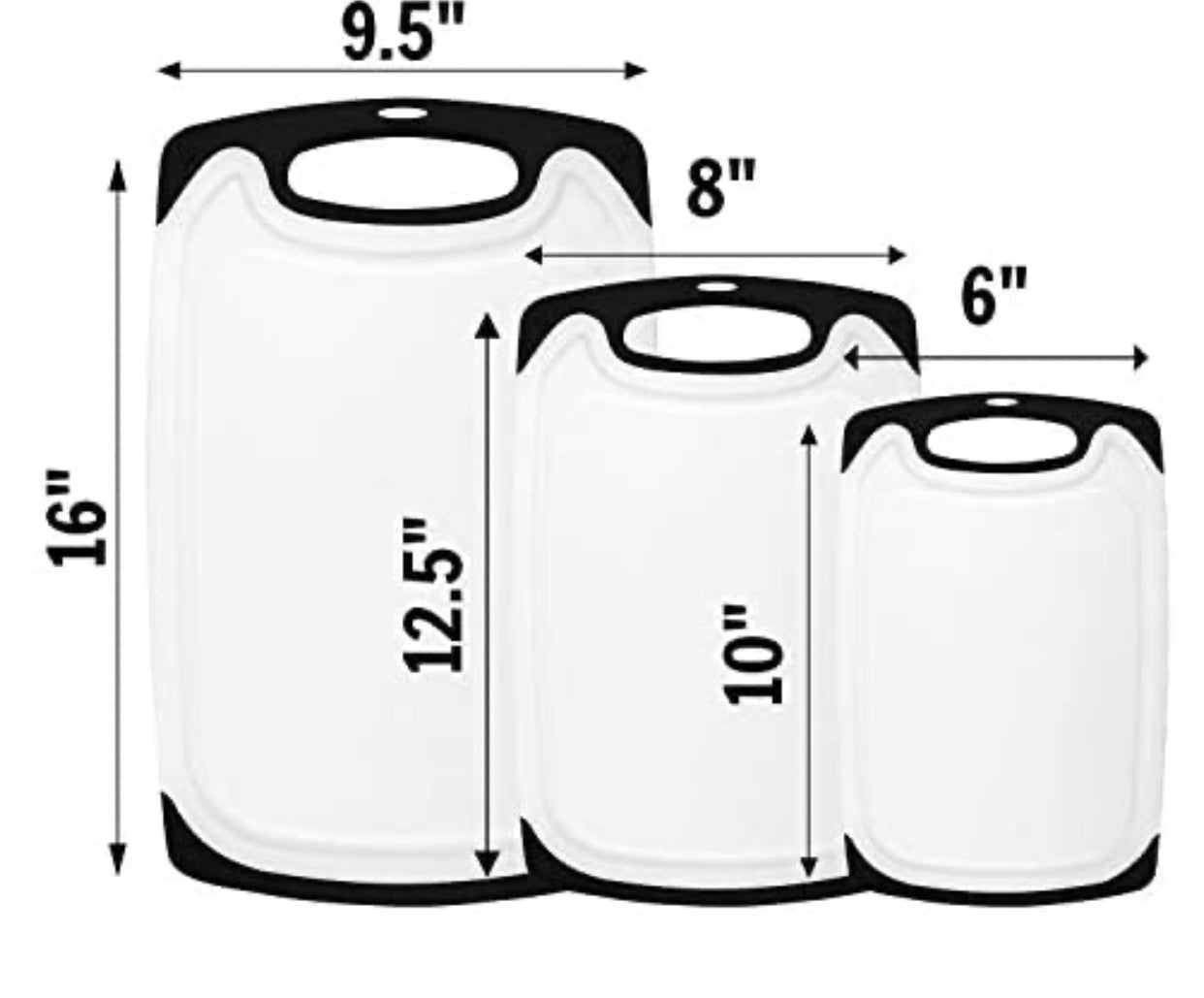 HOMWE Kitchen Cutting Board (3-Piece Set) - Juice Grooves with Easy-Grip Handles, Non-Porous, Dishwasher Safe - Multiple Sizes