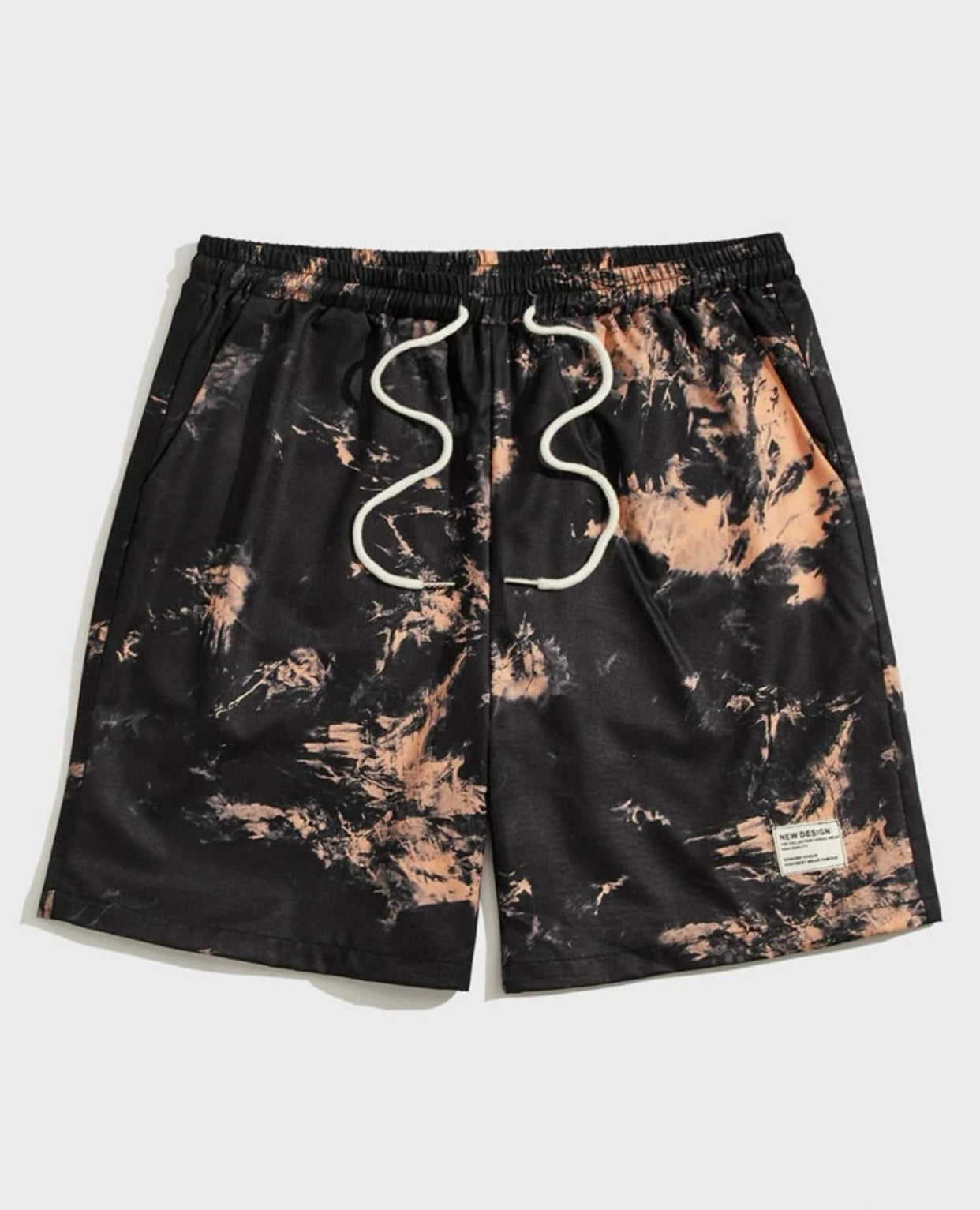 Guys tie dye letter patch drawstring shorts