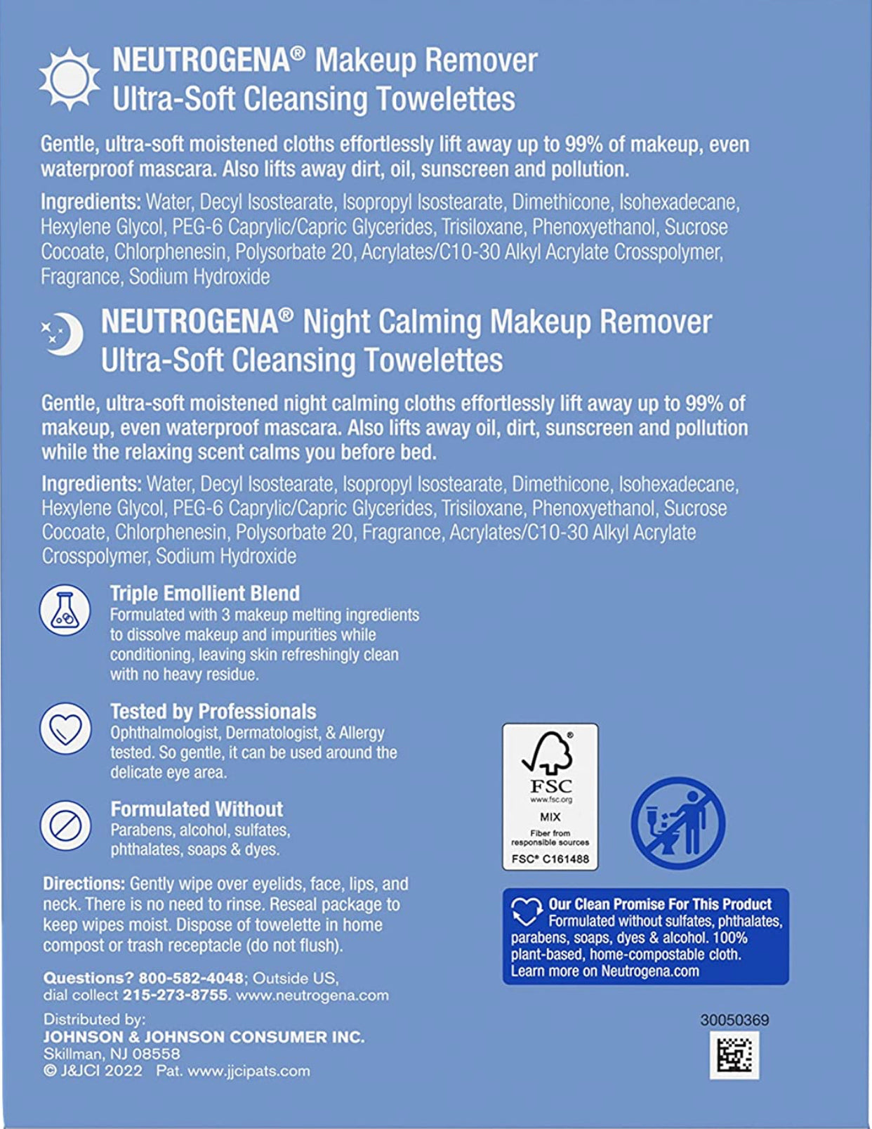 Neutrogena Day & Night Wipes with Makeup Remover Face Cleansing Towelettes & Night Calming Facial Cloths, Alcohol-Free Wipes