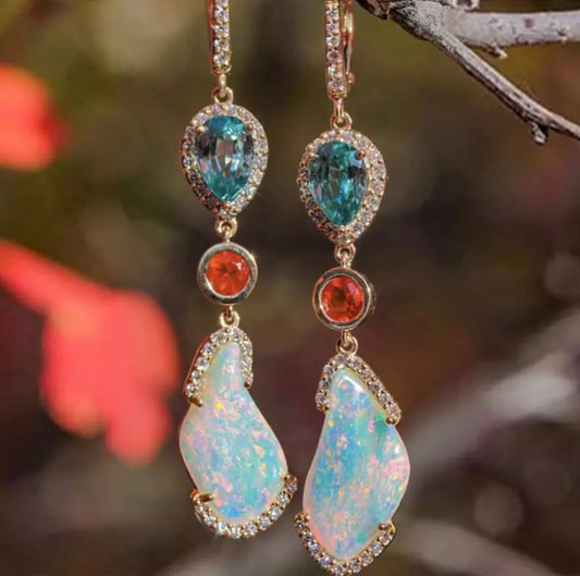 New Luxuryee Large Irregular White Fire Opal Earrings For Women Shiny Water Drop Blue Zircon earrings